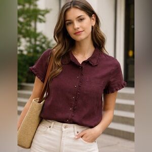 J. Crew woman’s linen shirt with ruffle detail in Brown